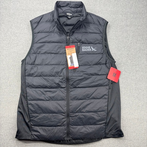 NEW Eddie Bauer Mens Down Puffer Vest Mens Medium Black Full Zip 550 Fill - Picture 1 of 10